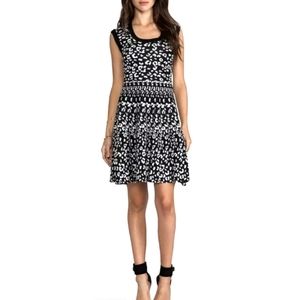 REBECCA TAYLOR INTARSIA A-LINE   LEOPARD PRINT FIT- FLARE KNIT BLACK/WHI…
